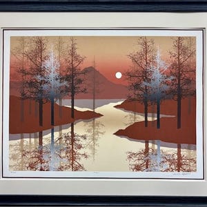 James Hagen &quot;Fall&quot; Hand Signed & # Framed Serigraph Mid-Century Art Mountains