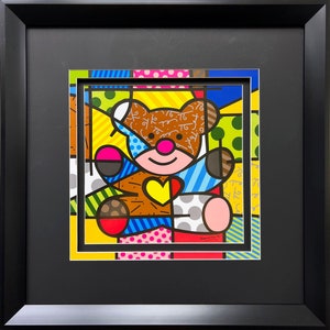 Romero Britto "Back in Time Little Bear" NEW CUSTOM Matted FRAMED Art Print