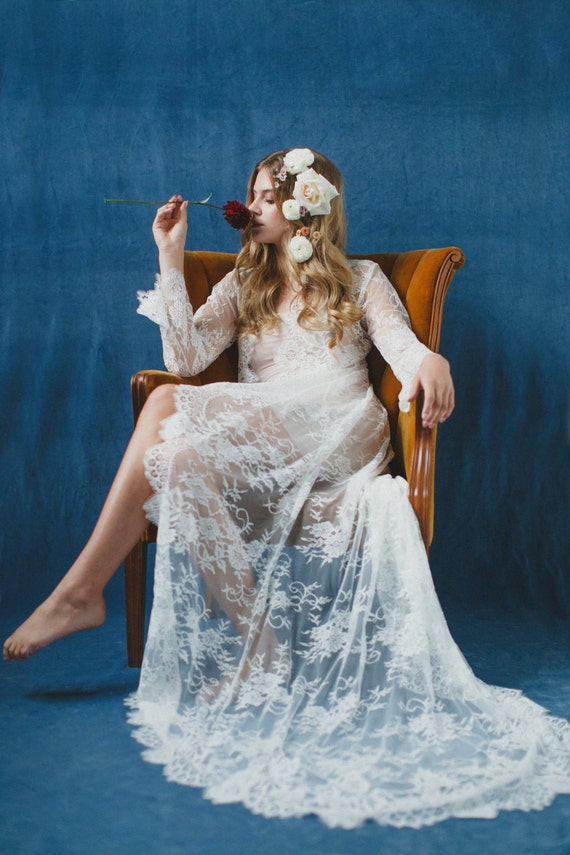 lace bridal robe with train