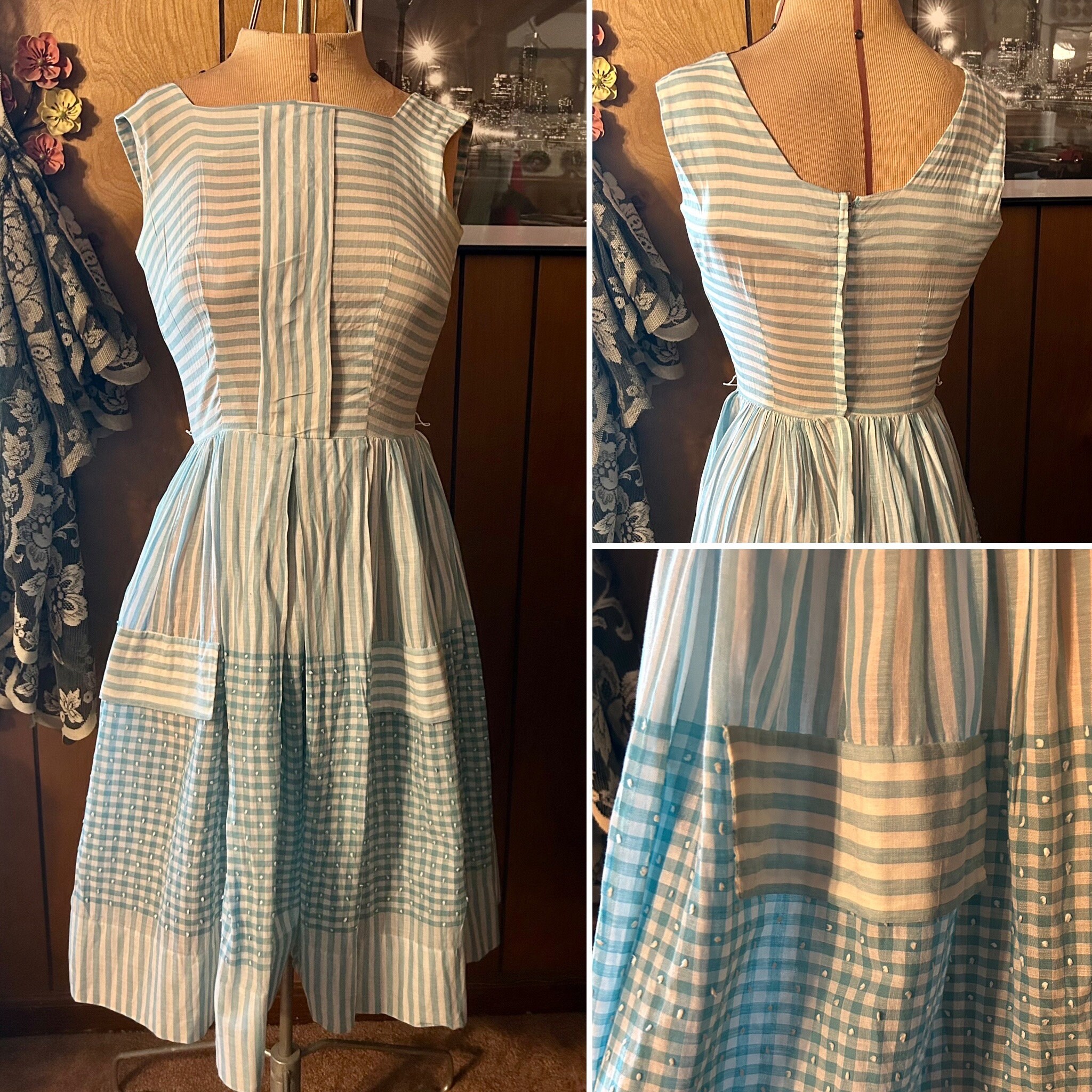 June Cleaver Style Blue and White 1950's Princess Dress Sz Etsy