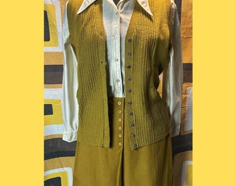 Garland Downyspun Wool Skirt & Sweater Vest Set in Golden Yellow, Sz Small