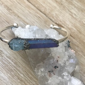 Raw aquamarine gifts, March birthstone bracelet, gemstone jewelry gifts for her, crystal cuff, birthday gifts for women, best friend, sister