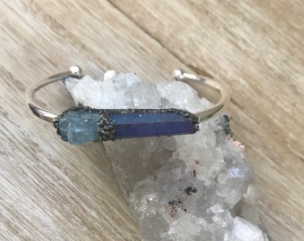 Raw aquamarine gifts, March birthstone bracelet, gemstone jewelry gifts for her, crystal cuff, birthday gifts for women, best friend, sister