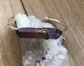 Amethyst bracelet, birthstone jewelry,  healing gemstone gifts for her, boho crystal cuff, Personalized-gifts for bff, wife, niece, girls