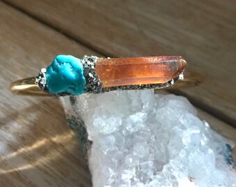 Orange Personalized-gifts for her, turquoise bracelet for women, birthstone jewelry for mom, boho cuff, unique 40th, 60th, best friend gifts