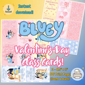 Klasse Valentinstagskarten zum Ausdrucken - Blaue Valentinstagskarten - Personalisieren Sie sie mit dem Namen Ihres Kindes! - Kinderhandwerk - DIGITALER DOWNLOAD
