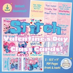 Walentynkowe kartki klasowe - Kartka walentynkowa Stitch and Angel do wydrukowania - Spersonalizuj imieniem swojego dziecka! - POBIERZ CYFROWĄ WERSJĘ