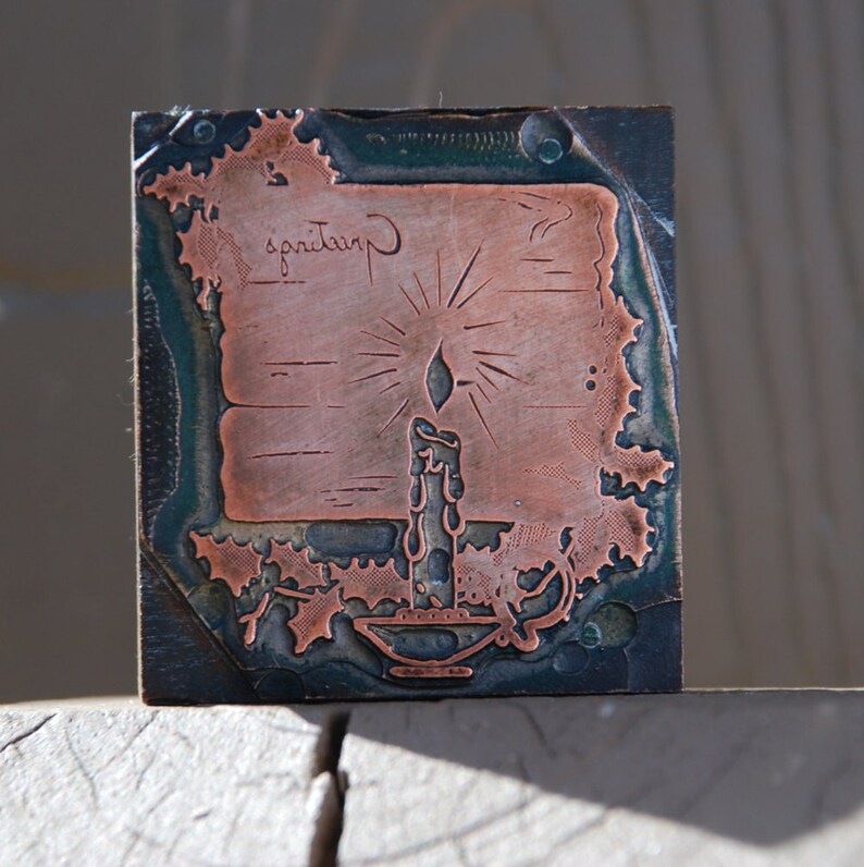 Stamping Gift for Crafter Gift for Scrapbooker Vintage Letterpress Printing Block for Christmas Card Scrapbooking Crafts Copper