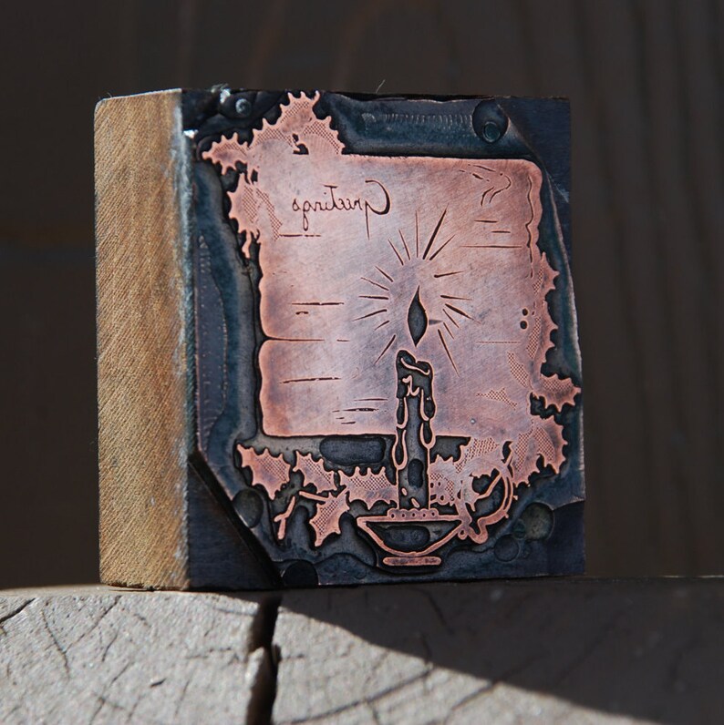 Stamping Gift for Crafter Gift for Scrapbooker Vintage Letterpress Printing Block for Christmas Card Scrapbooking Crafts Copper