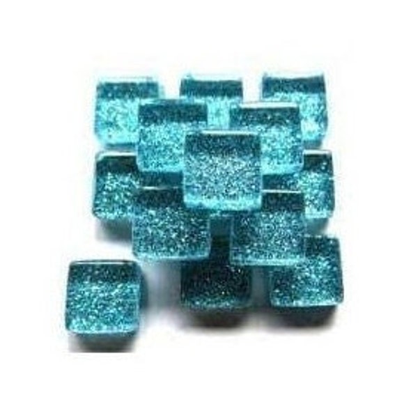 Mosaic Tiles/10mm Mini Turquoise Glitter Backed Mosaic Tiles 3/8"(50pc) Glass Mosaic Tiles//Mosaic Tiles/Craft/Mosaic Surplus