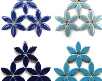 Mosaic Tiles 25mm Ceramic Petals Blue Choices  (25 count)//Leaves or Petals//Mosaic Tiles//Mosaic Surplus