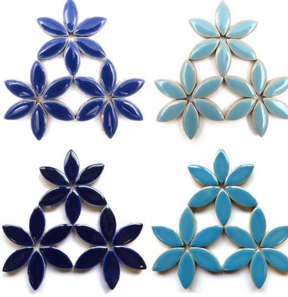 Mosaic Tiles 25mm Ceramic Petals Blue Choices  (25 count)//Leaves or Petals//Mosaic Tiles//Mosaic Surplus