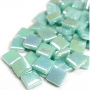 12mm(1/2") Light Teal Pearlized Recycled Glass Square Mosaic Tiles//Mosaic Surplus(50pc)//Mosaic Supplies