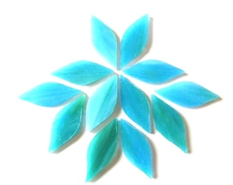 20pc. 38mm Caribbean Blue Green Stained Glass Petals/ Petal Shaped Mosaic Tiles//Mosaic Surplus//Mosaic Tiles//Mosaic Supplies