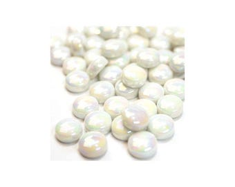 Mosaic Tiles/White/12mm Iridescent White Glass Drops  (50g)+/-30pc //Mosaic Tiles//Mosaic Glass Cabochons//Mosaic Surplus
