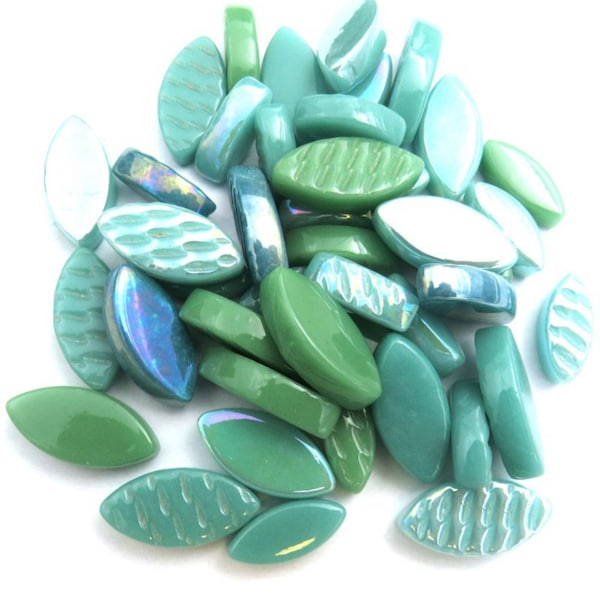 Mosaic Tiles/ Teal & Green Mix  Glass Petal Mix //1/4 pound +\- 50 pieces//Mosaic Surplus
