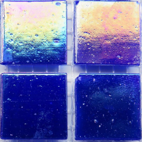 3/4"  Grainy Deep Blue Iridescent Mosaic Glass Tiles (25) // Mosaic Tiles // Mosaic Supplies // Mosaic Surplus