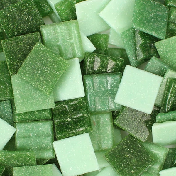 Mosaic Tiles/Greens Mix 3/4" (20mm) 1/2 pound (+/- 75pc) Glass Vitreous tiles//Mosaic Surplus