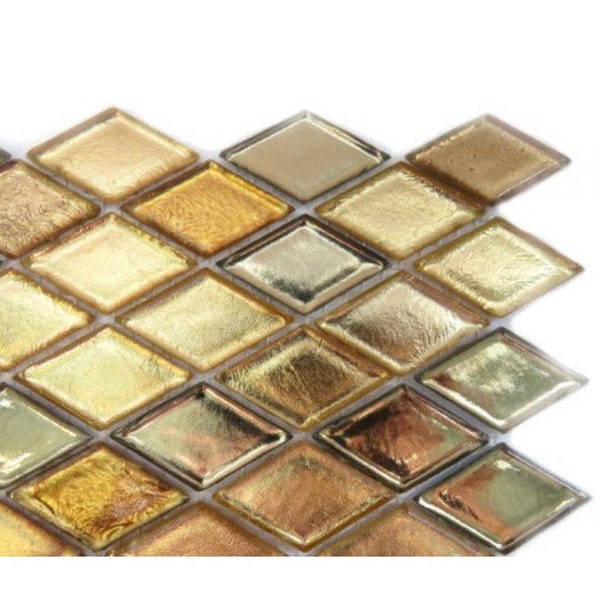 Mosaic Tiles/Antique Gold Glass Diamonds 14 pieces//Mosaic Tile// Mesh Mount//Mosaic Surplus //Mosaic Supplies