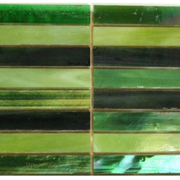 Stained Glass Green Strips Mix (15pc)//Stained Glass//Mosaic Surplus//Mosaic Tiles