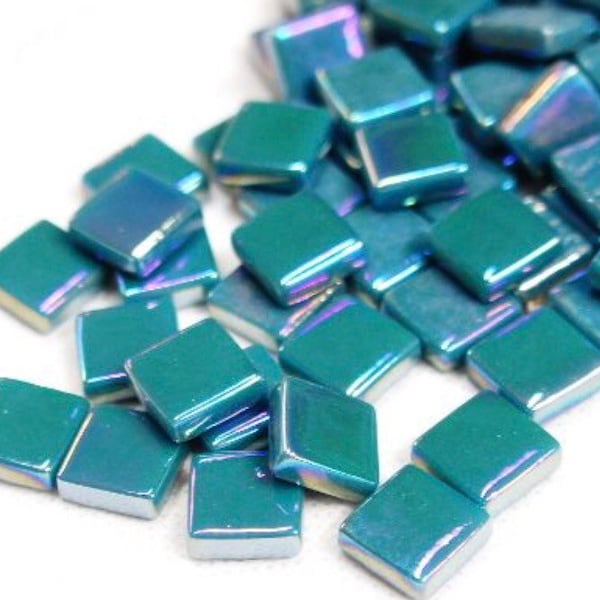 12mm(1/2") Deep Teal Pearlized Recycled Glass Square Mosaic Tiles(50pc)//Mosaic Surplus//Mosaic Supplies