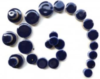50g Indigo Blue Ceramic Circle Mix  (+/-25pieces)//Ceramic Disks//Mosaic Tiles//Mosaic Surplus//Mosaic Surplus