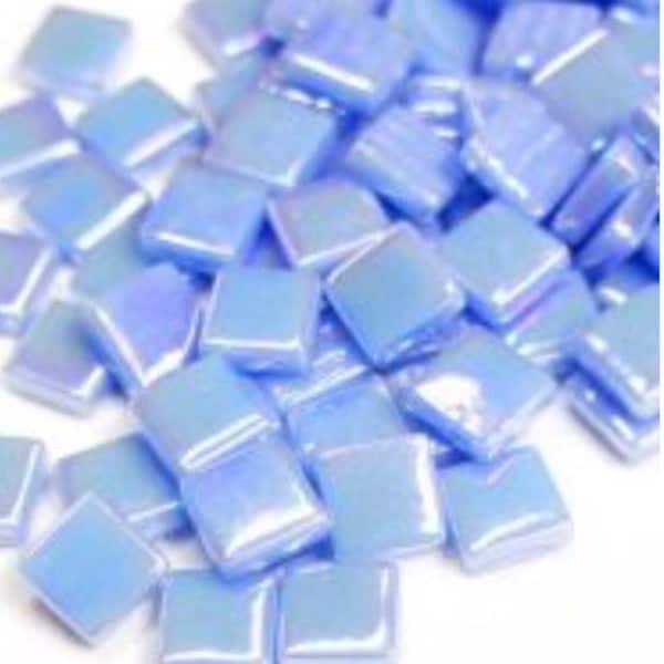 Mosaic Tiles/ (1/2") Pale Blue Iridescent Recycled Glass Square Mosaic Tiles(50 Tiles)//Mosaic Surplus//Mosaic Supplies