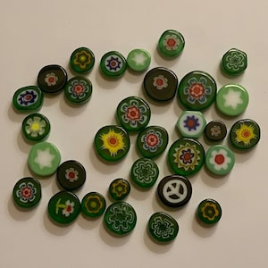 Mosaic Tiles/Green Millefiori Glass Mix 1 ounce (+/- 25pc)//COE 90