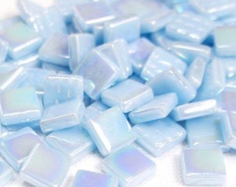 12mm(1/2") Aqua Iridescent Recycled Glass Square Mosaic Tiles(50pc)//Mosaic Surplus//Mosaic Supplies