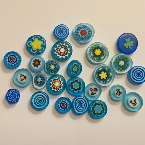 Mosaic Tiles/Turquoise Millefiori Glass Mix 1 ounce (+/- 25pc)//COE 90