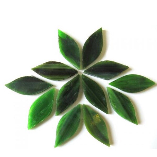 20pc. 38mm Deep Green Stained Glass Petals / Petal Shaped Mosaic Tiles//Mosaic Surplus//Mosaic Tiles//Mosaic Supplies