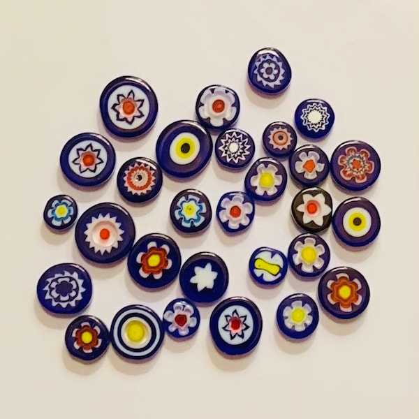 Mosaic Tiles/Cobalt Blue Millefiori Glass Mix 1 ounce (+/- 25pc)//COE 90