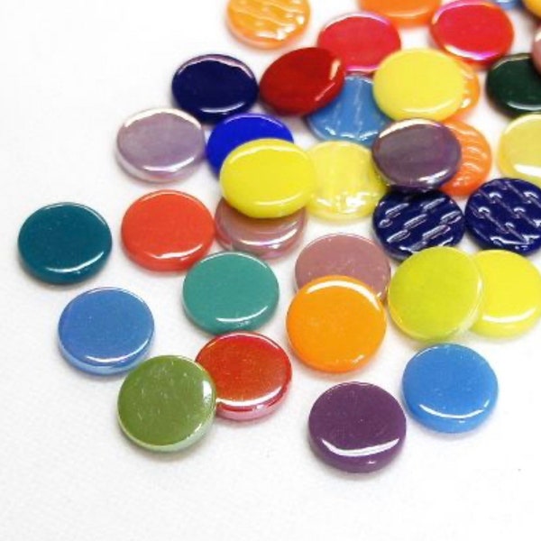 Mosaic Tiles/ 18mm Glass Penny Round Mix Mosaic Glass Tiles// 1/4 pound (+\-50pc) Mosaic Tiles// Mosaic Surplus