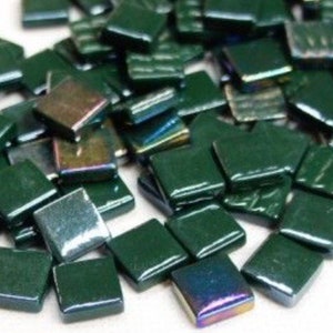 Mosaic Tiles/ 12mm(1/2”) Dark Green Pearlized Recycled 50pc glass mosaic tiles