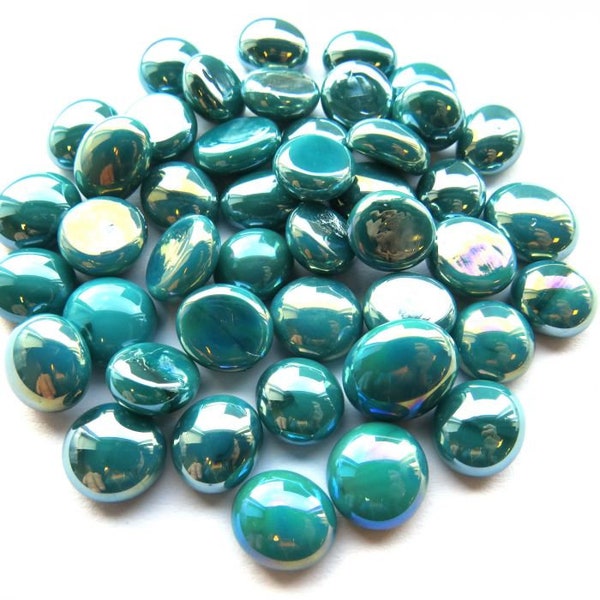 Mosaic Tiles/Premium Mini Iridescent Teal Glass Gems  50g/ +/- 30pc