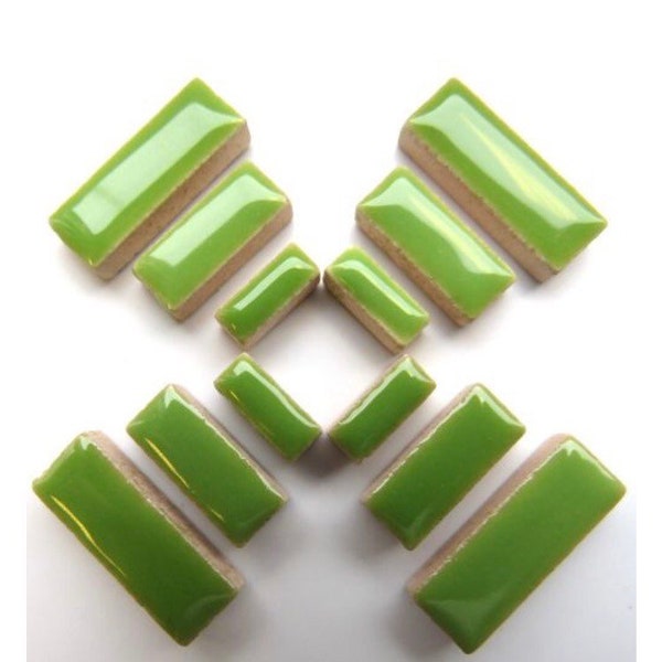 Ceramic RECTANGLE Mix Kiwi Green 50g of 3 sizes //Mosaic Surplus//Mosaic Tiles//Mosaic Rectangles