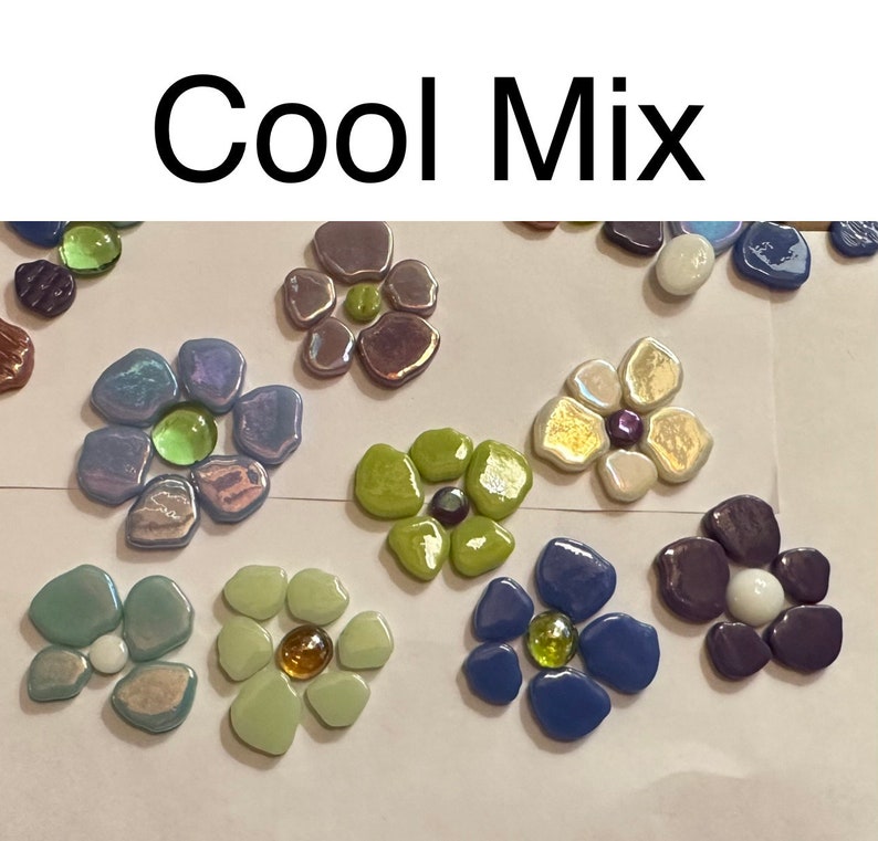 Mosaic Tiles/Botanical Mix Glass Petals 1/4 pound 75pc Sakura Petal Mix/mosaic surplus Cool Mix