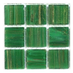3/4&quot; Middle Green Streaky Metallic Mosaic Glass Tiles (25) // Mosaic Tiles // Mosaic Supplies // Mosaic Surplus