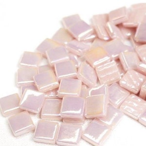 12mm(1/2&quot;) Pale Pink Pearlized Recycled Glass Square Mosaic Tiles(50pc)//Mosaic Surplus//Mosaic Supplies