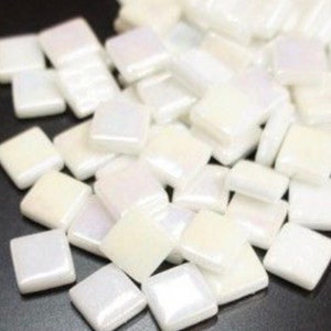 12mm(1/2") White Opal Pearlized Recycled Glass Square Mosaic Tiles(50pc)/Mosaic Surplus//Mosaic Supplies