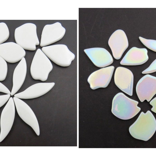 Mosaic Tiles// 50g White Opal or Iridescent Glass Flower Petal Shapes//MosaicSurplus