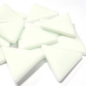 May include: A pile of white triangular glass tiles. The tiles are smooth and opaque.