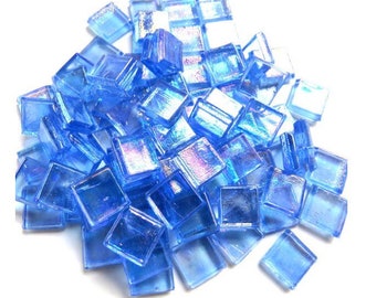 10mm (3/8") Mini Sky Blue Iridescent Transparent Glass Mosaic Tiles //Mosaic Tiles// Mosaic Surplus