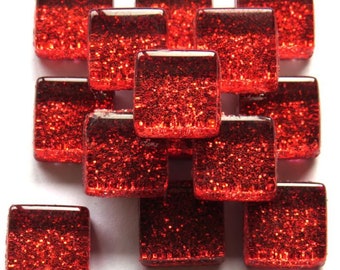 Mosaic Tiles/10mm Mini Red Glitter Backed Mosaic Tiles 3/8"(50pc) Glass Mosaic Tiles//Mosaic Tiles/Craft/Mosaic Surplus