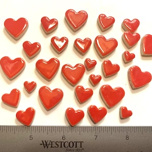 Mosaic Tiles/Red Ceramic Hearts Mix//50g mix of 3 sizes// +\- 35pc//Mosaic Surplus