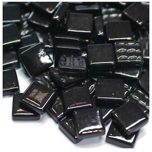 12mm(1/2&quot;) Black Opal Gloss (50pc) Recycled Glass Square Mosaic Tiles(50pc)//Mosaic Surplus//Mosaic Supplies