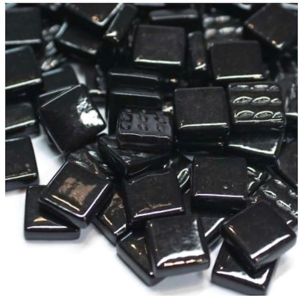 12mm(1/2") Black Opal Gloss (50pc) Recycled Glass Square Mosaic Tiles(50pc)//Mosaic Surplus//Mosaic Supplies