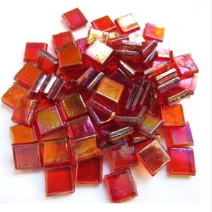 10mm (3/8") Mini Cherry Red Iridescent Transparent Glass Mosaic Tiles //Mosaic Tiles// Mosaic Surplus