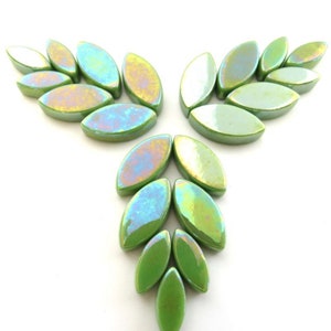 Mosaic Tiles/New Green Iridescent Glass Petal Mix //50g//+/-24pc//Mosaic Surplus