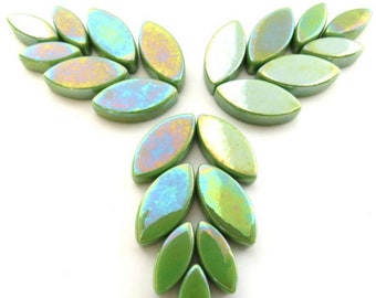 Mosaic Tiles/New Green Iridescent Glass Petal Mix //50g//+/-24pc//Mosaic Surplus